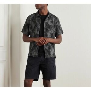 Outerknown Men's Linen Palm Tree Print Short Sleeve Button Up Shirt Size S